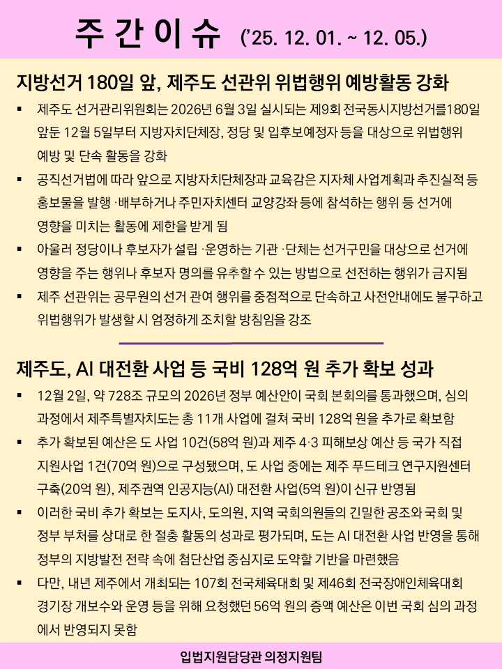 주간이슈(2025.12.1.~12.5.)