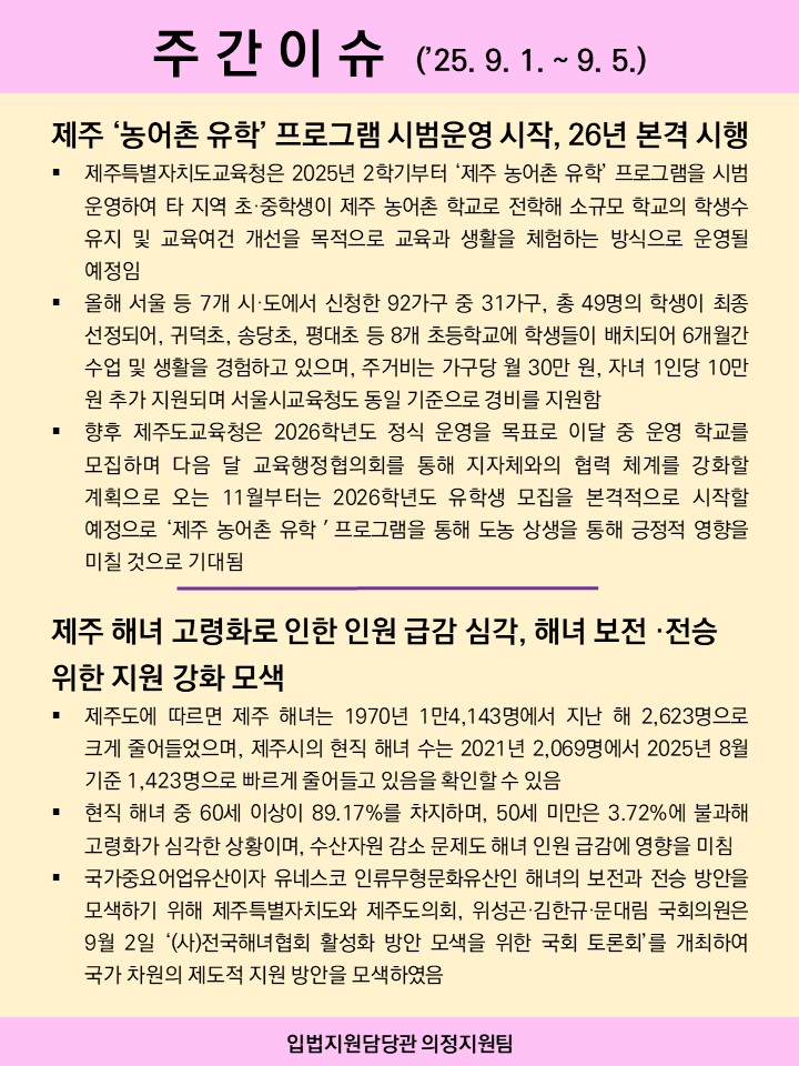 주간이슈(2025.9.1.~9.5.)