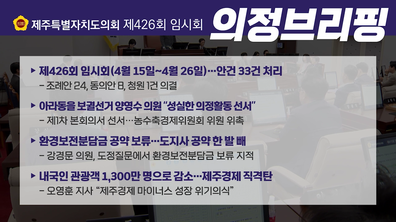 제426회 제주도의회 임시회 의정브리핑